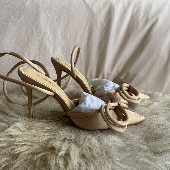 Alias Mae Bowie Champagne Satin Heels with Bow and Ankle strap - Picture 11 of 13